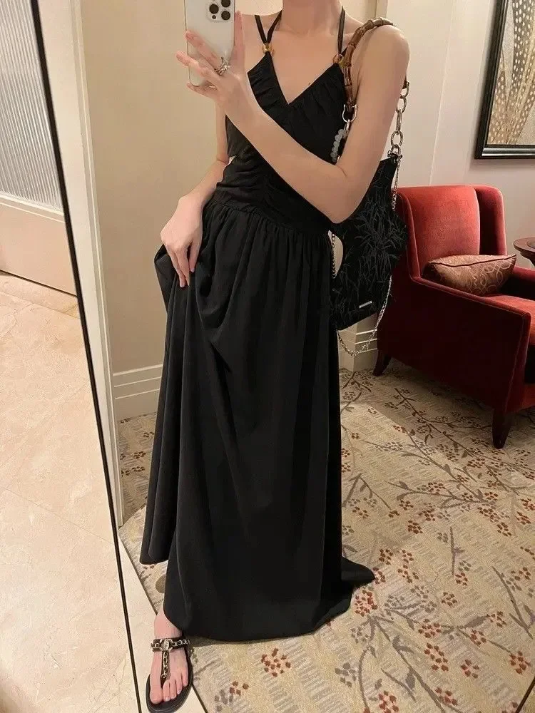 2025 Vestidos デ Mujer サマードレス婦人服ハイウエストひだノースリーブ背中の開いたセクシーなローブファムファッションマキシドレス