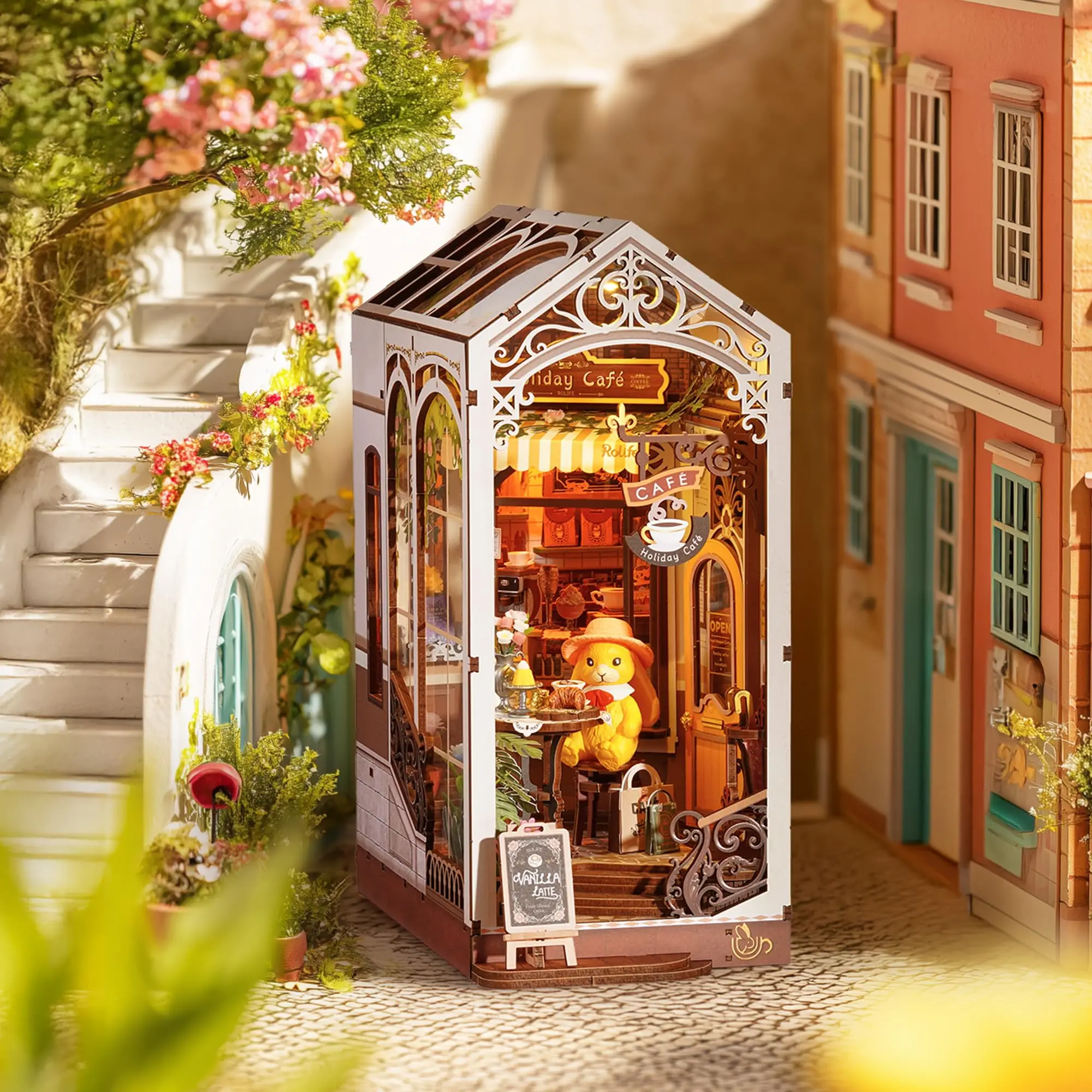 

Rolife Праздничная книга Уголок Кафе Кофейня Диорама со светодиодной подсветкой Широкий вид Декор книжной полки Идеальный рождественский подарок для взрослых подростков