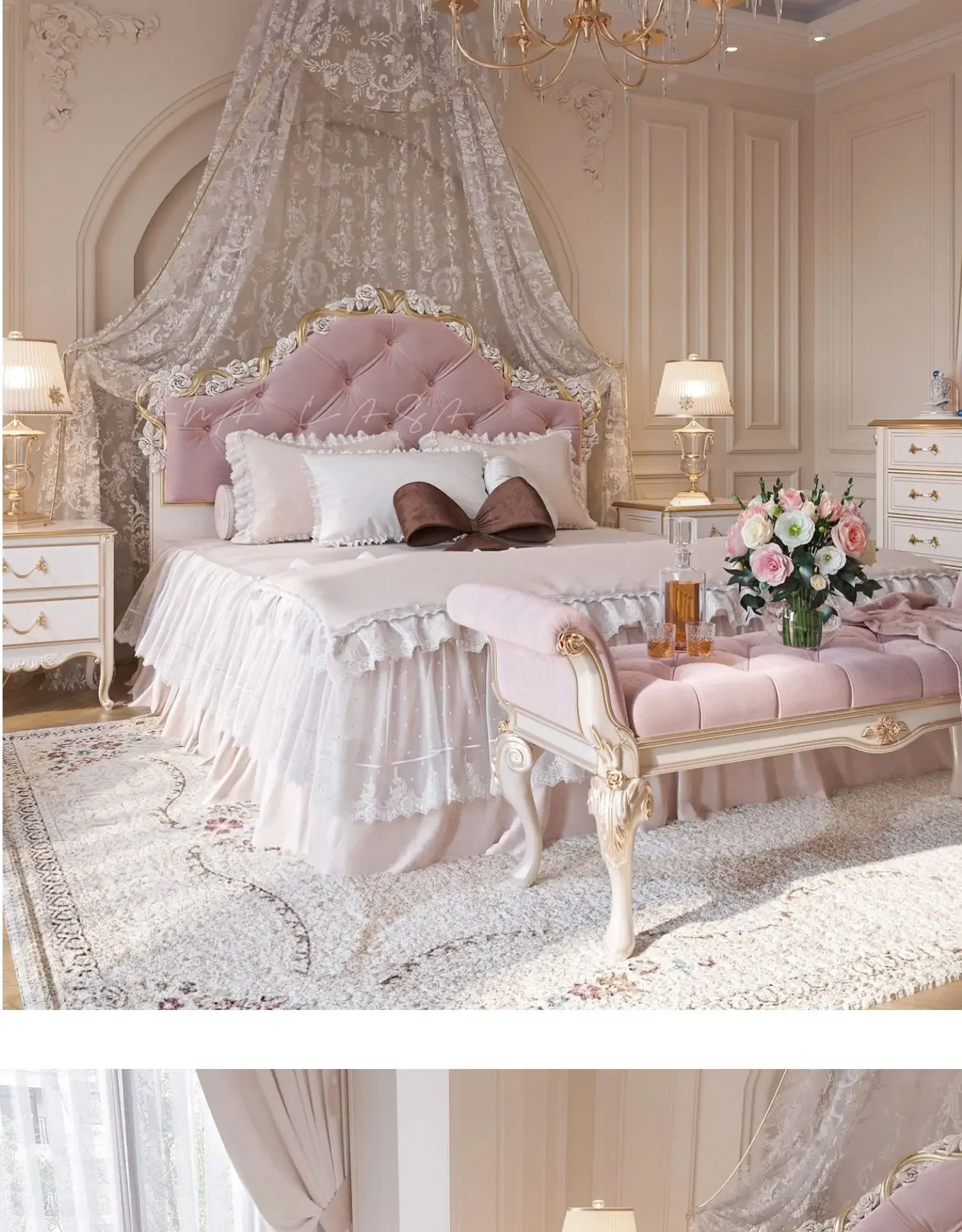 Royal European Luxury Double Bed Headboard Villa Sleeping King Size Bed Frame Modern Platform Letto Matrimoniale Furniture