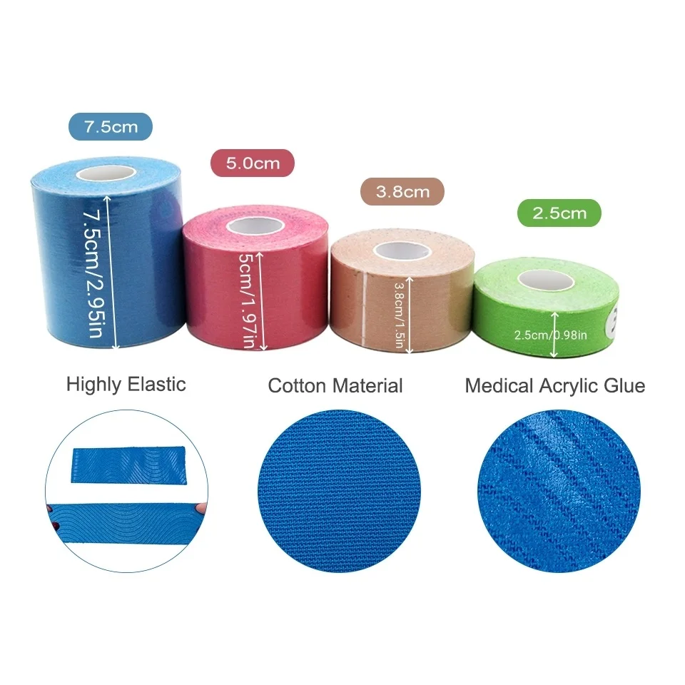 2.5/5cm Sports Kinesio Tape Cohesive Bandage Knee Ankle Tape Kit Body Fitness Grip Water-proof Pain Relief Muscle Stretch Patch