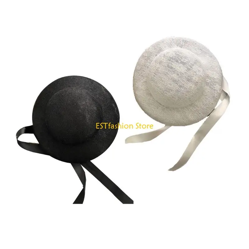 

Y5GC Women Lace Bonnet Hat Ribbon Tie Cocktail Hat for Women Social Event Gatherings