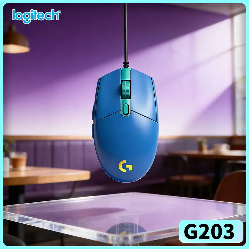 Logitech G203 wired gaming mouse responsive in‑game button trigger soft RGB backlight ergonomic grip USB notebook gaming