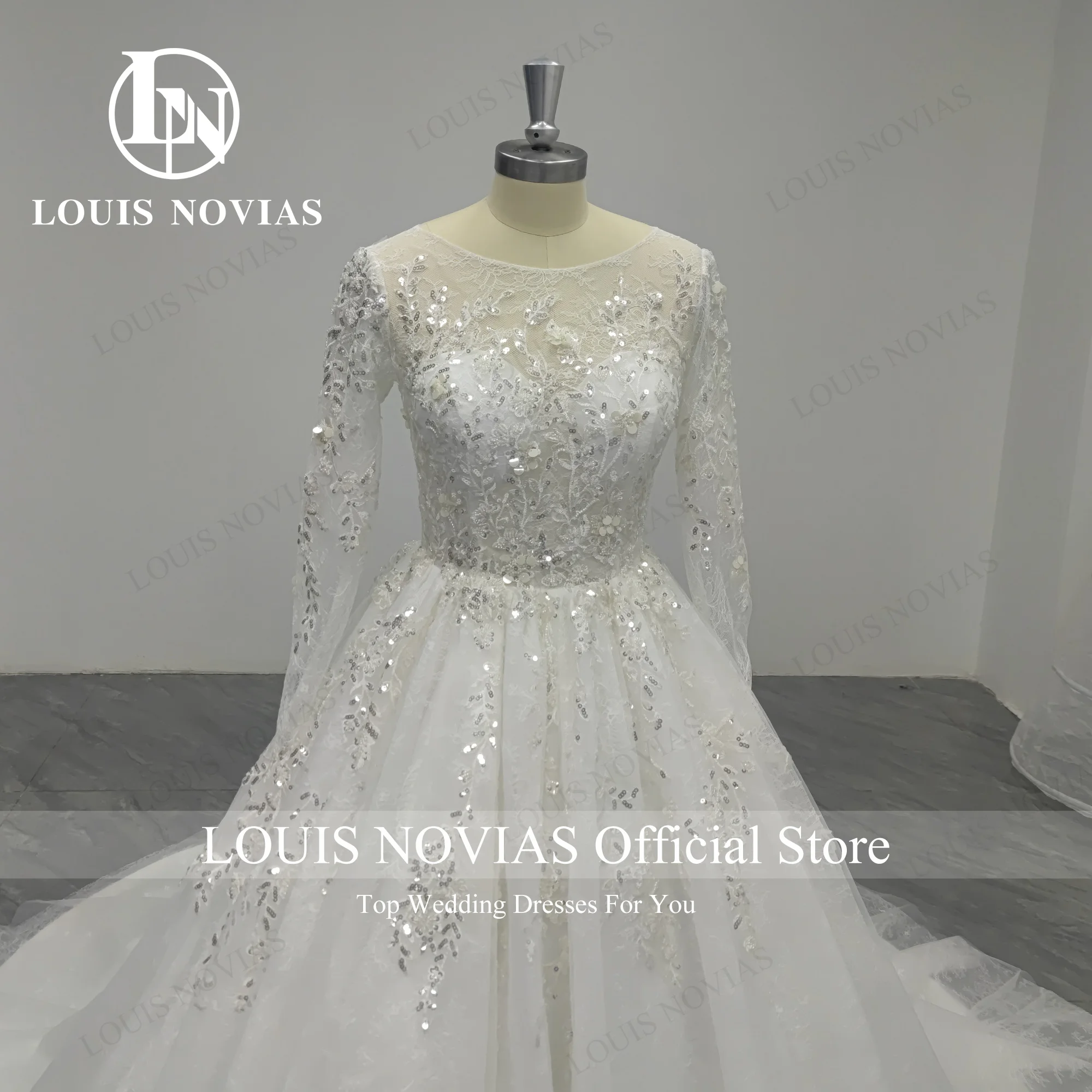 LOUIS NOVIAS-vestido De Novia De manga larga con lentejuelas bordadas para mujer, traje De boda De corte en A, 2023