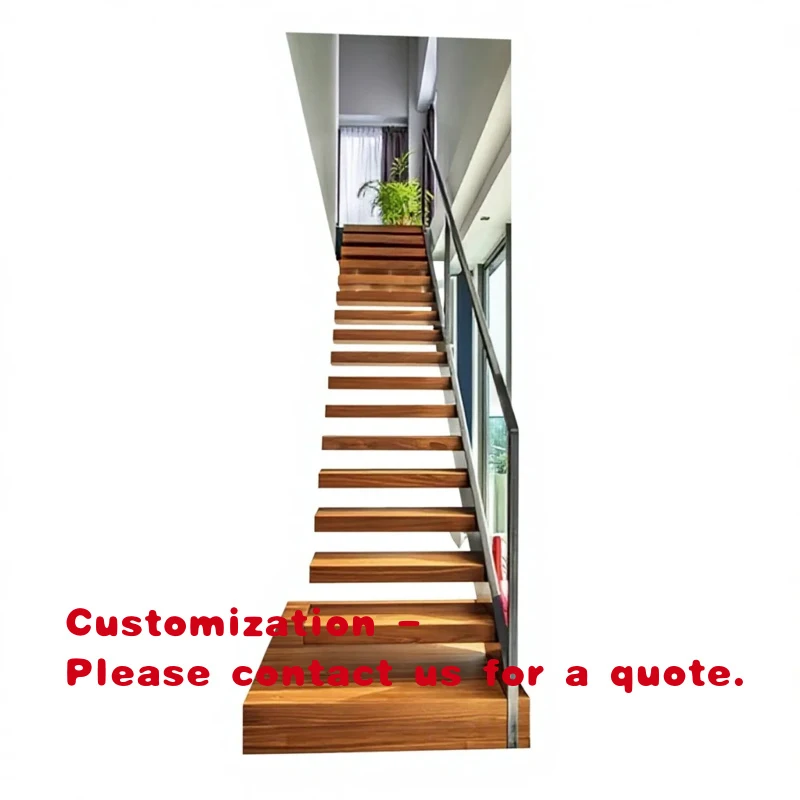 custom.Customized Floating Steel-Wood Staircase Indoor Loft Interiors & Duplex Villas Straight Design with Custom