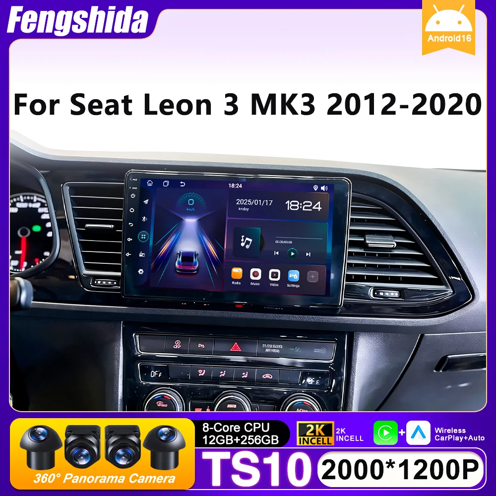 

Android 16 Car Radio For Seat Leon 3 MK3 2012-2020 GPS Navigation Android Auto Carplay Screen Wifi Video Stereo Display No 2din