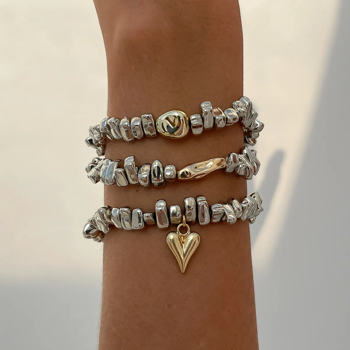 Vintage Irregularity Unique Design CCB Bead Heart-Shaped Pendant Bracelet SetS for Woman Fashion Bracelet Jewelry Holiday Gift image 3