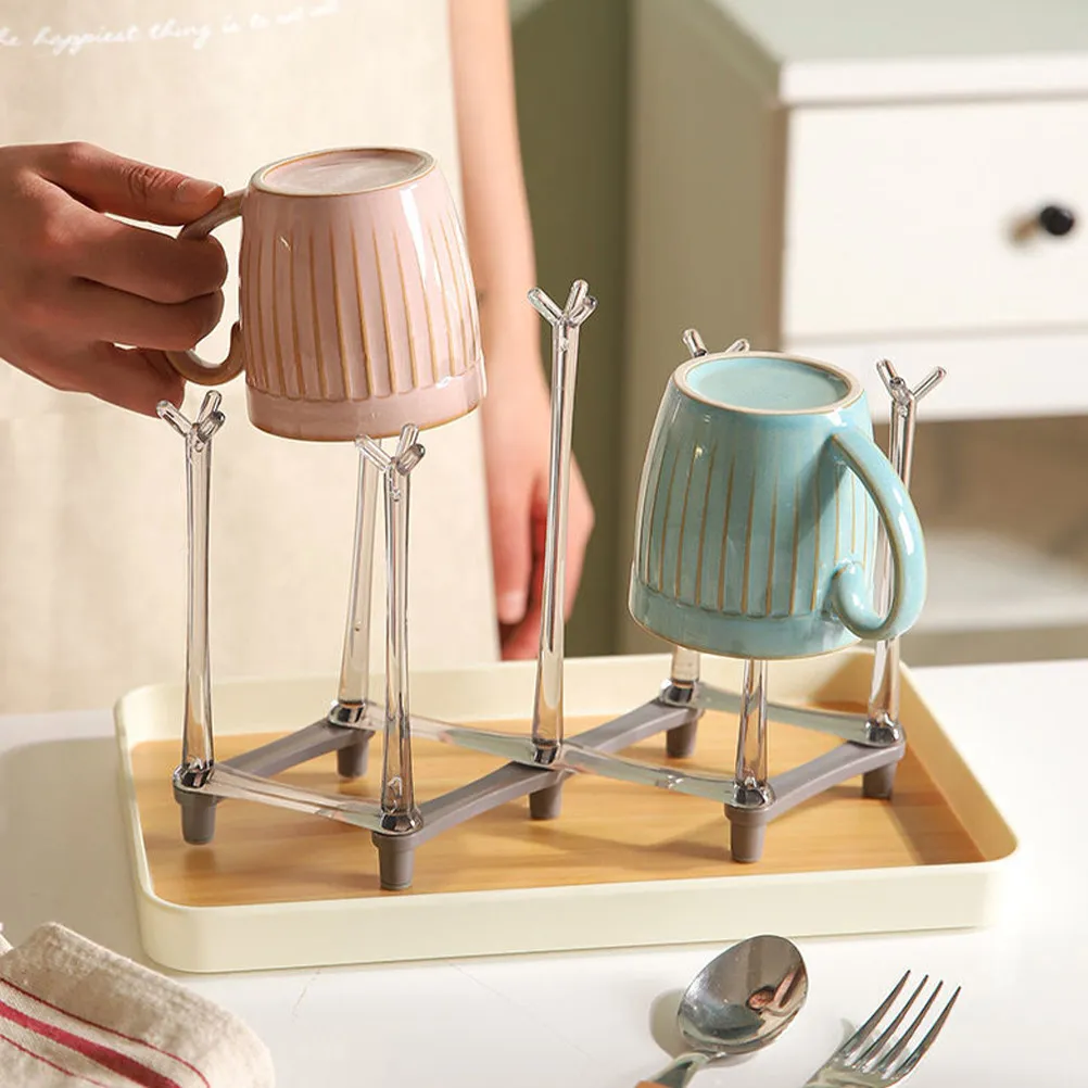 

7 Slot Retractable Cup Holder Drying Rack for Coffee Teacups Glassware Dish Drainer Space Saving Drain Storage Rack for Kitchen