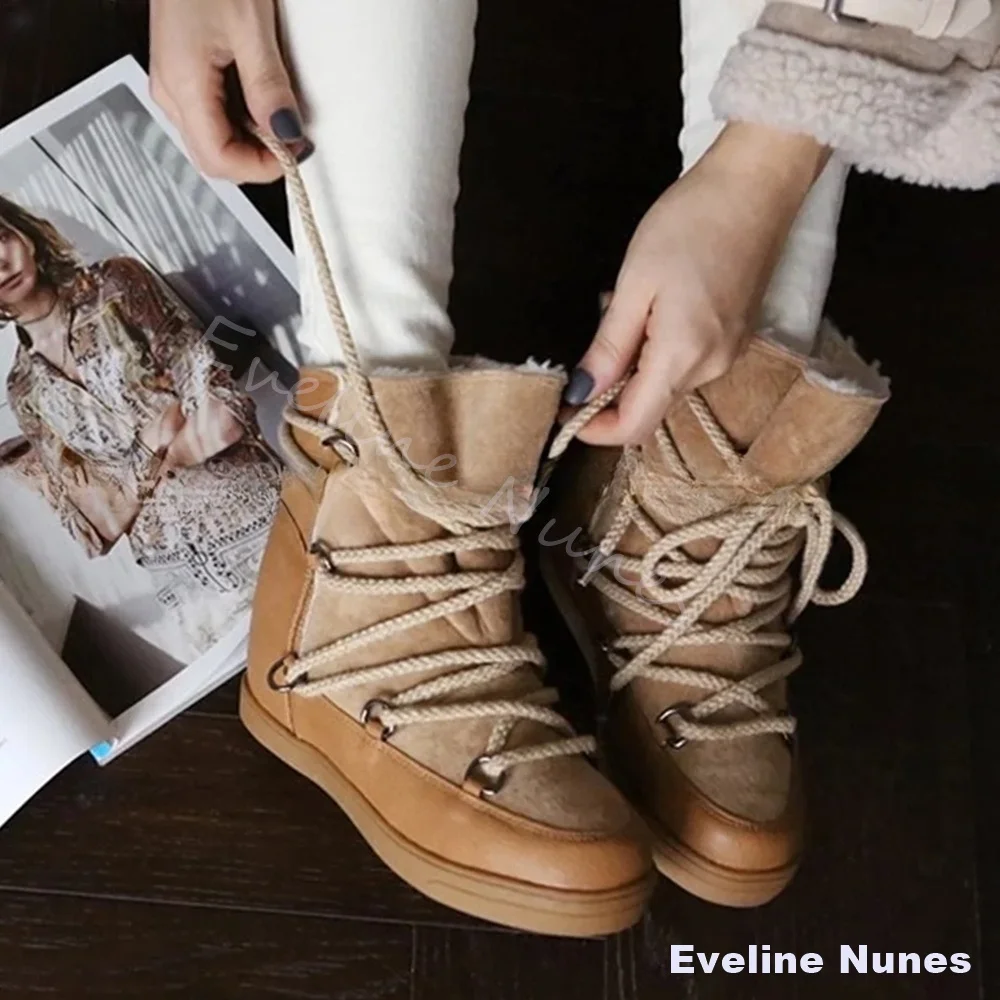 

Warm Lace-up Snow Boots Women Fur Integrated Cotton Velvet Inner Height Shoes 2026 New Winter Fashion Black Boots
