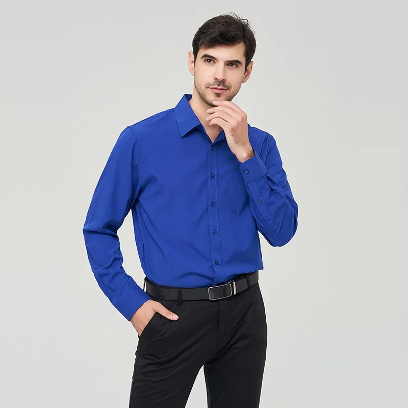 Men Breathable Business Shirts Wrinkle Resistant No-iron Breast Pocket Trendy Quality Tops & Tee Stretch Dress Shirt Man Clothes