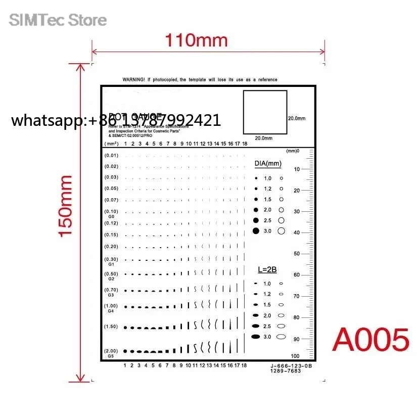 5pcs Dot Gauge  Line  Stain Kabi to Card Crack Comparison Ruler Trachoma  Sheet Defect Spot 