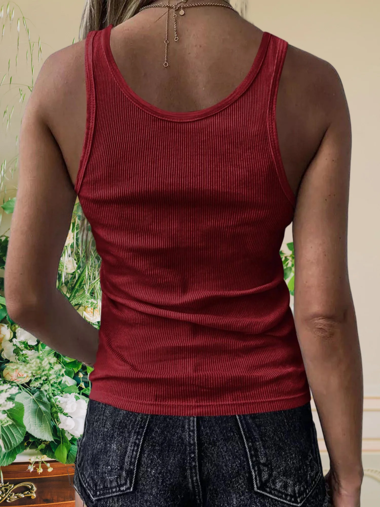 レディースセクシーVネックノースリーブタンクトップ - カジュアルベーシックドローストリングリブニットシャツ