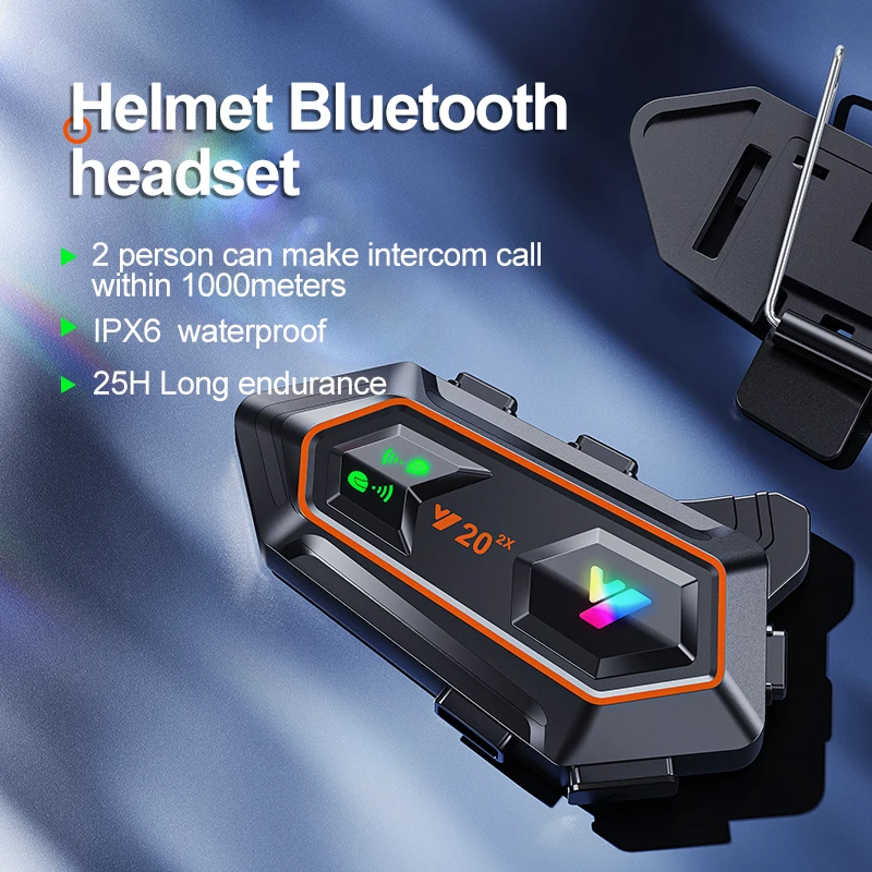 Motorcycle BT Intercom Helmet Headset 2 Riders 1000m Noise Cancellation Y20 2X