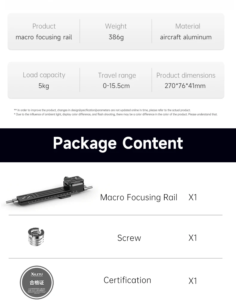 XILETU Makro Focus Rail Slider Schnellwechselplatte für DSLR, 5 kg, Desktop Outdoor Time-Lapse Close-up Makrofotografie – Detail 12