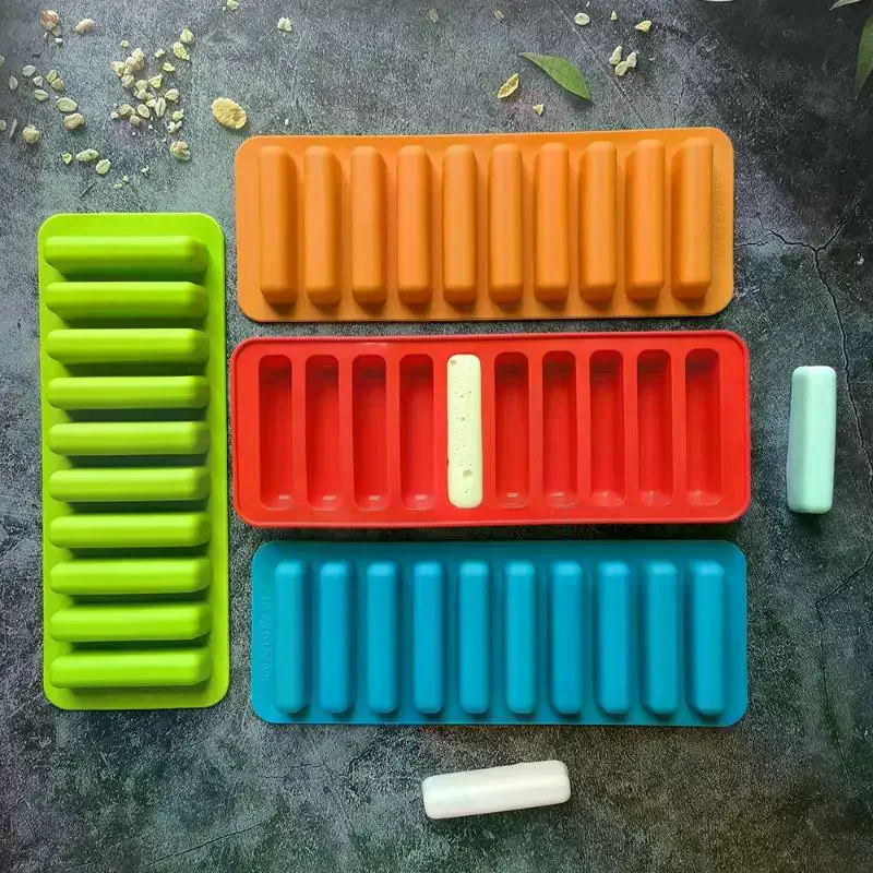 Long Strip Ice Cube Mold Non-Stick For Chocolate Jelly Biscuit DIY Baking Ice Cream Bar Tray Kitchen Tool 10 Grids Silicone