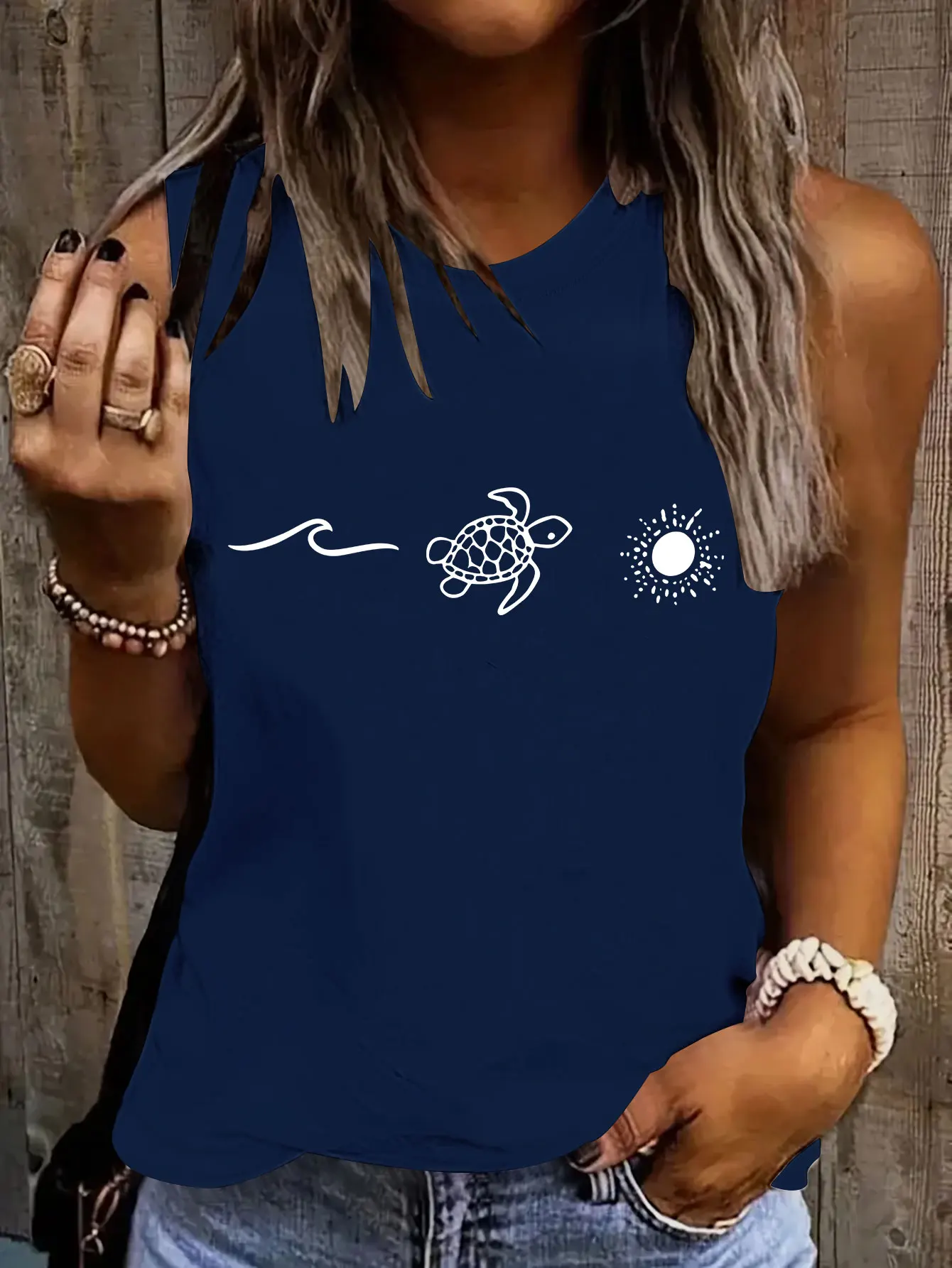 Damen Casual Ärmelloses Top - Sommer 2026 Neuer Stil. Einfache und modische, lässige ärmellose Weste mit Cartoon-Schildkröten-Print. – Detail 5