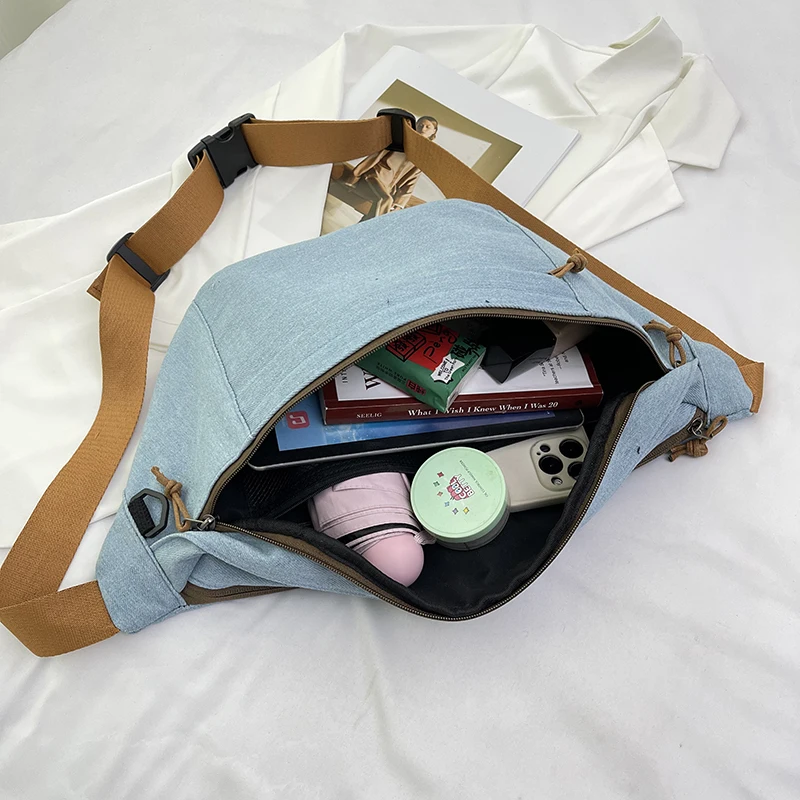 Women Chest Bags Street Style Waist Bag Denim Shoulder Bag Unisex Large Capacity Fanny Packs Casual Crossbody Belt Bag