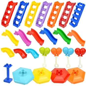 Duploes, ladrillo de gran tamaño, balancín creativo, juguete, bloques de construcción grandes, piezas de parque infantil, globo, escaleras deslizantes, caballo giratorio