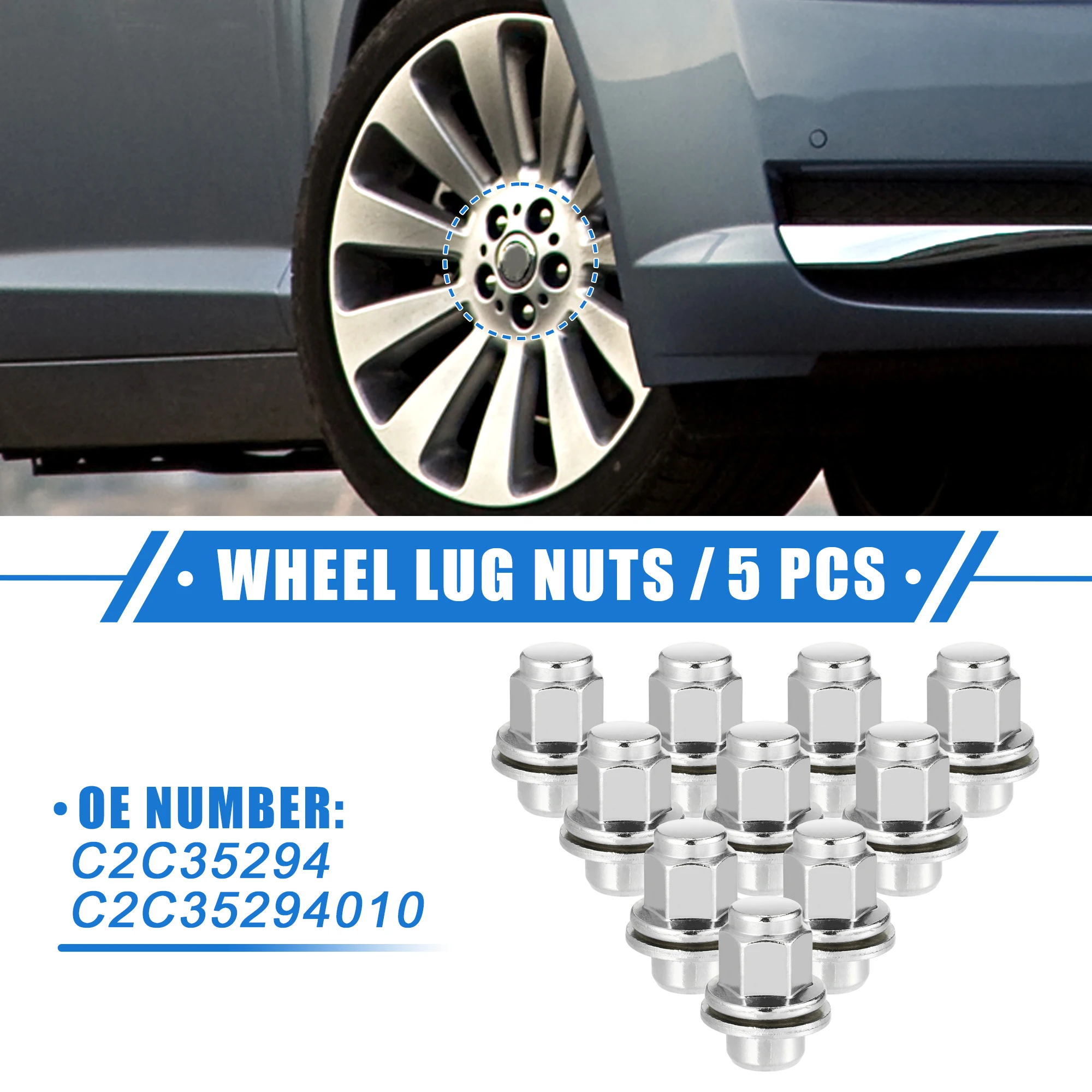 Uxcell 10 Pcs Chrome Bulge Acorn Wheel Lug Nuts M12x1.5 for Jaguar F-Type 2014-2021 for Jaguar XE 2017-2020 C2C35294/C2C35294010