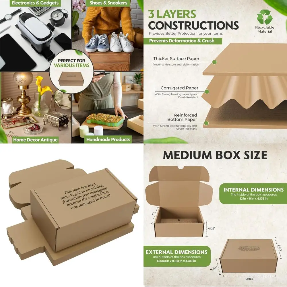 

Картонные коробки для обуви среднего размера 12x9x4.125, особо прочные, 50 штук в упаковке, с самозакрывающейся крышкой — идеально подходят для хранения обуви и подарочной упаковки.