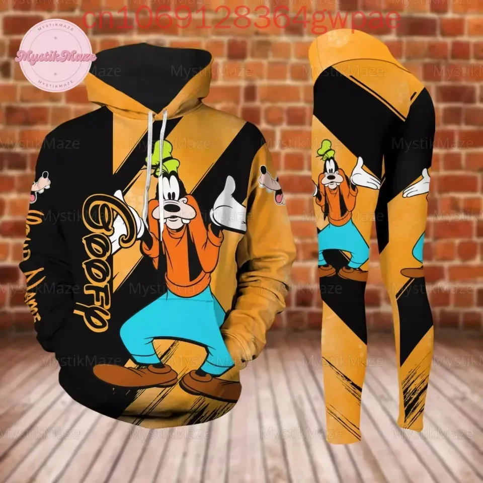 Disney Goofy-Leggings à capuche 3D pour femme, pantalon de survêtement, ensemble de yoga, sport, mode