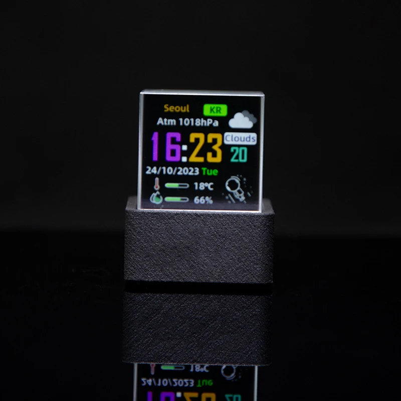 Holographic Desktop Smart Weather Station Digital Clock Crystal Cube Photo Display With GIF Animations Album