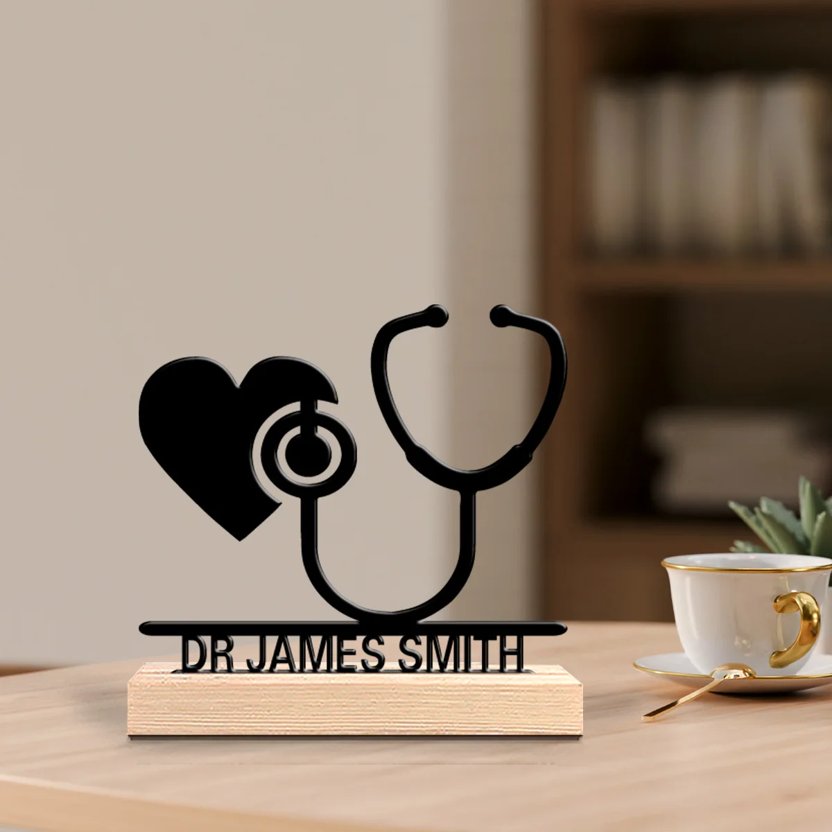 1pc Creative stethoscope love Personalized Letter Tin Statue Metal Ornamen With Wood Base Tin Sculpture Study Desktop Decoration