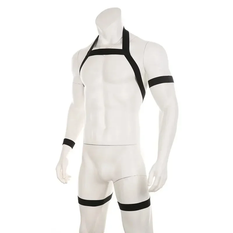 

Sexy Mens Harness Set Elastic Halter Chest Body Straps Hollow Out Lingerie Bondage Belts Fetish Arm Wrist Band