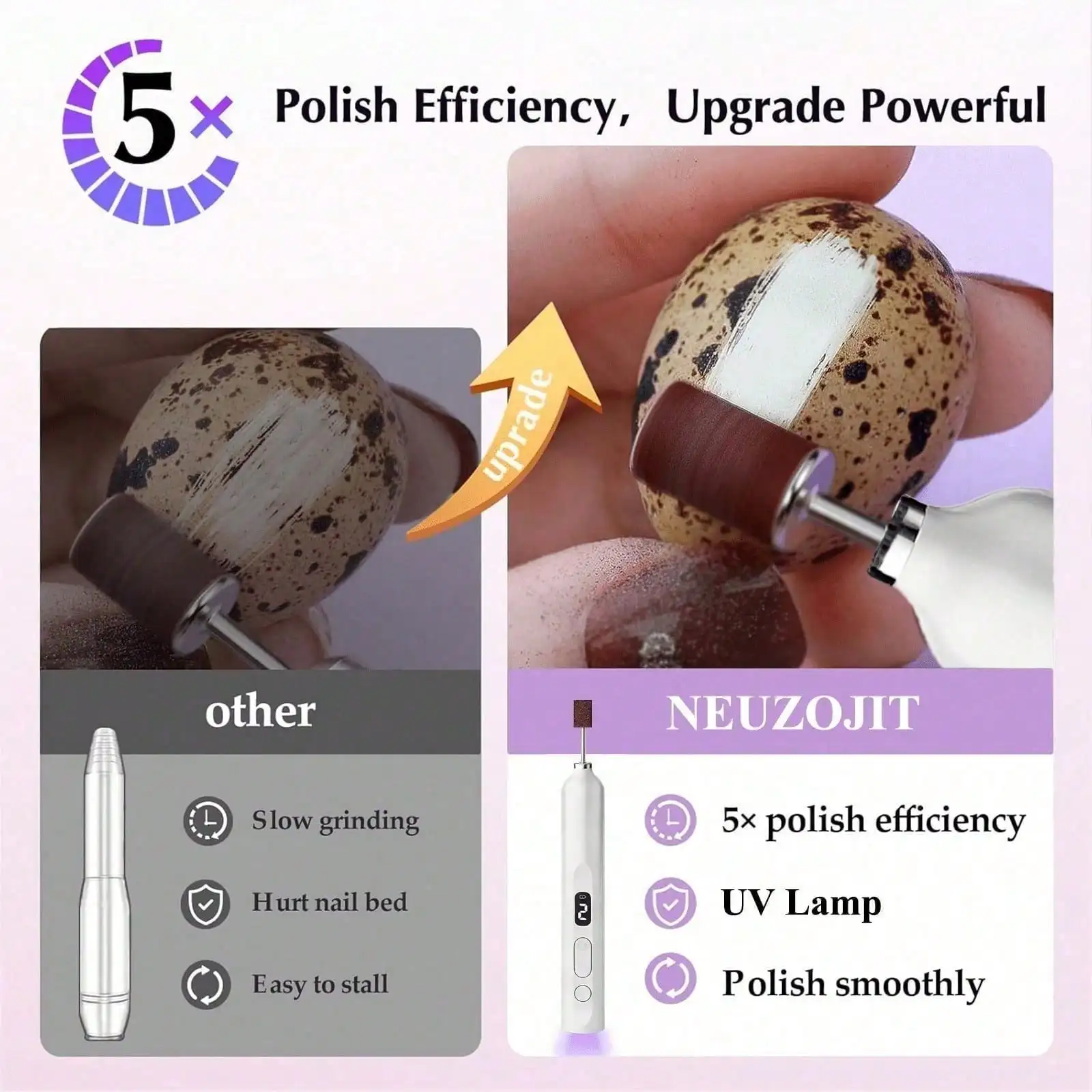 2-In-1 Cordless Electric Nail Drill File With Flash Cure Light Stepless Speed Control For Acrylic Gel Dip Powder Nails Portable Travel Manicure Pedicure Kit For Home DIY Beginners view 6