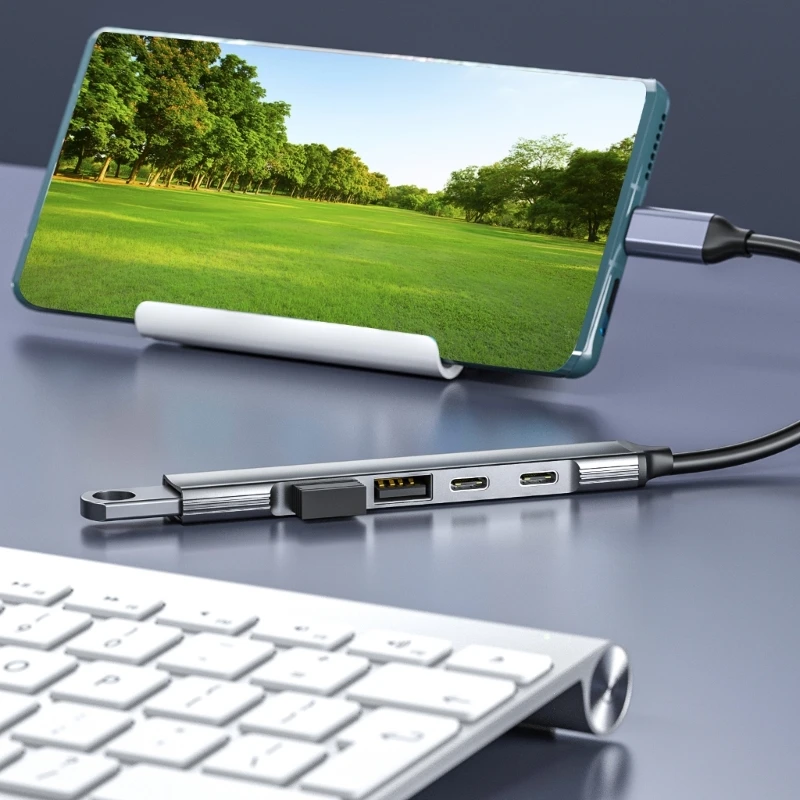 E9LB High Speed Type Hub 5 in 1 Hub with USB 2.0 USB and 60W Power for PC