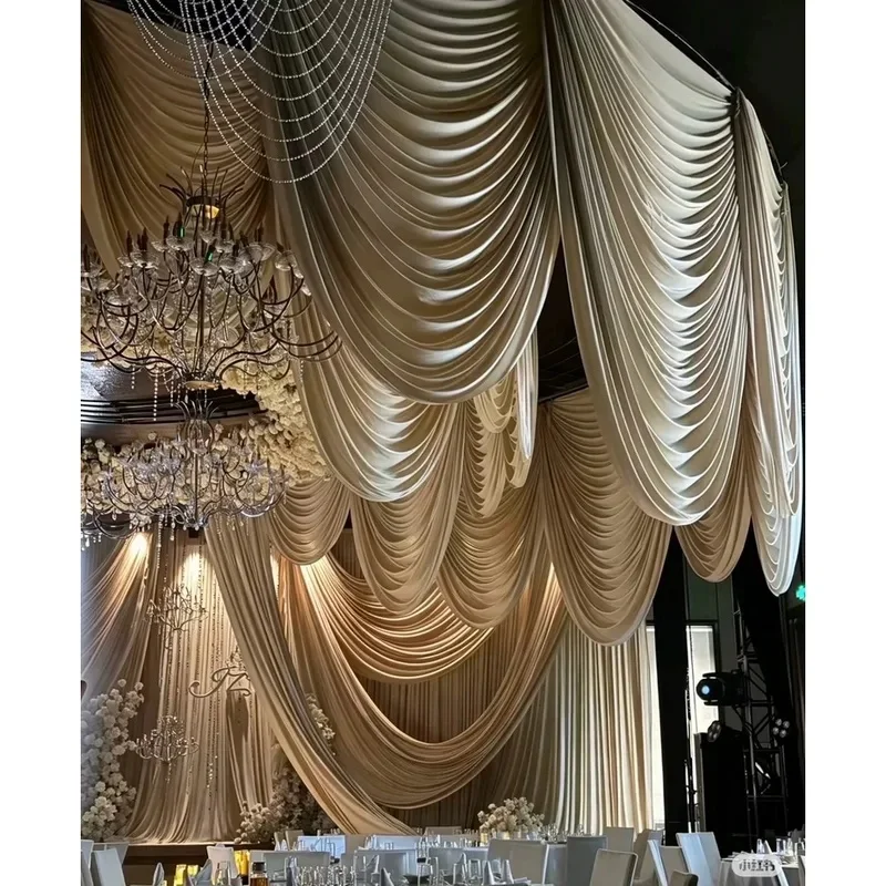 New Style Wedding Background Semicircle Curtain Stage Theater Wind Curtain Decoration Bottoming Wave Gauze Ceiling for Romantic
