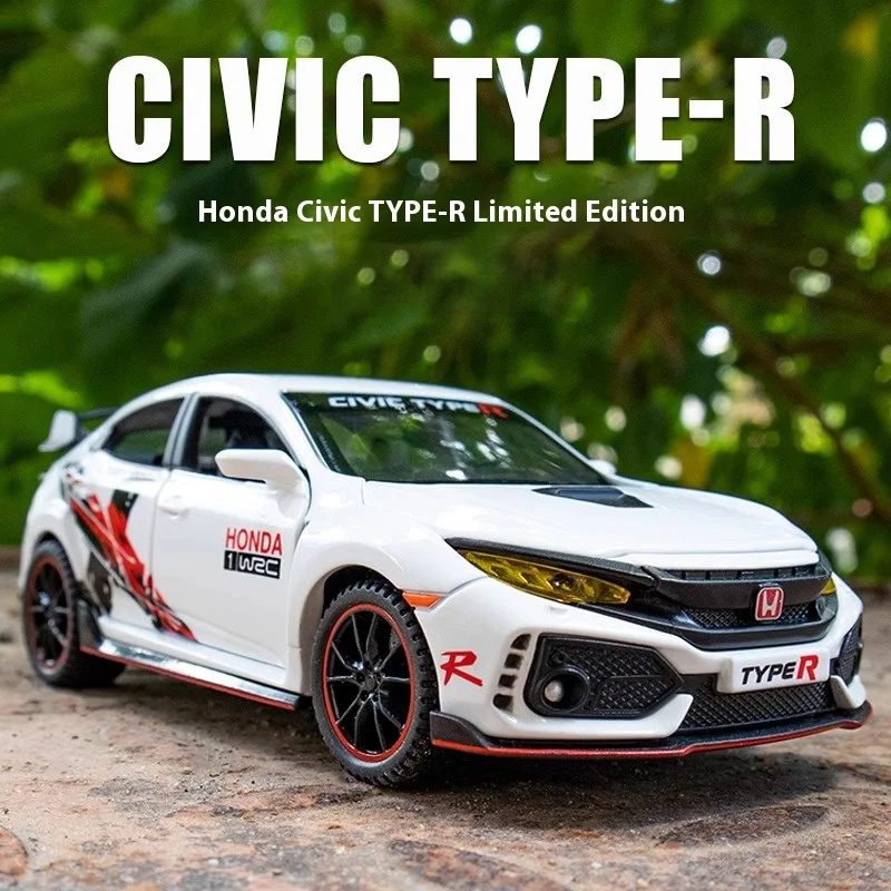 

Модифицированная модель спортивного автомобиля Honda Civic Type-R, литая металлическая модель автомобиля под давлением, украшения с центральным контролем, миниатюрная модель, подарок для мальчиков, 1/32