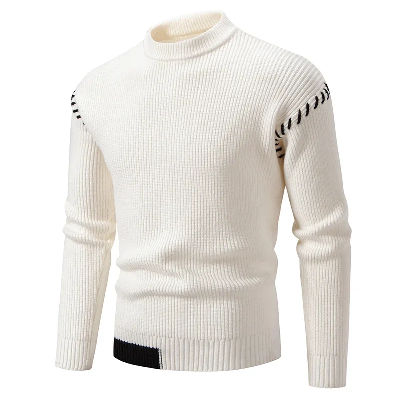 5 Colors 2024 Autumn and Winter Fashion Warm Knitted Sweater Solid Color Round Neck Pullovers Mens Sweater