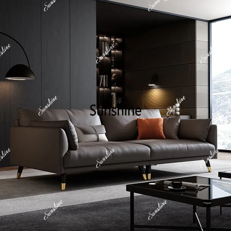 wabi-sabi modern leather sofa Italian simple small apartment straight row sofa