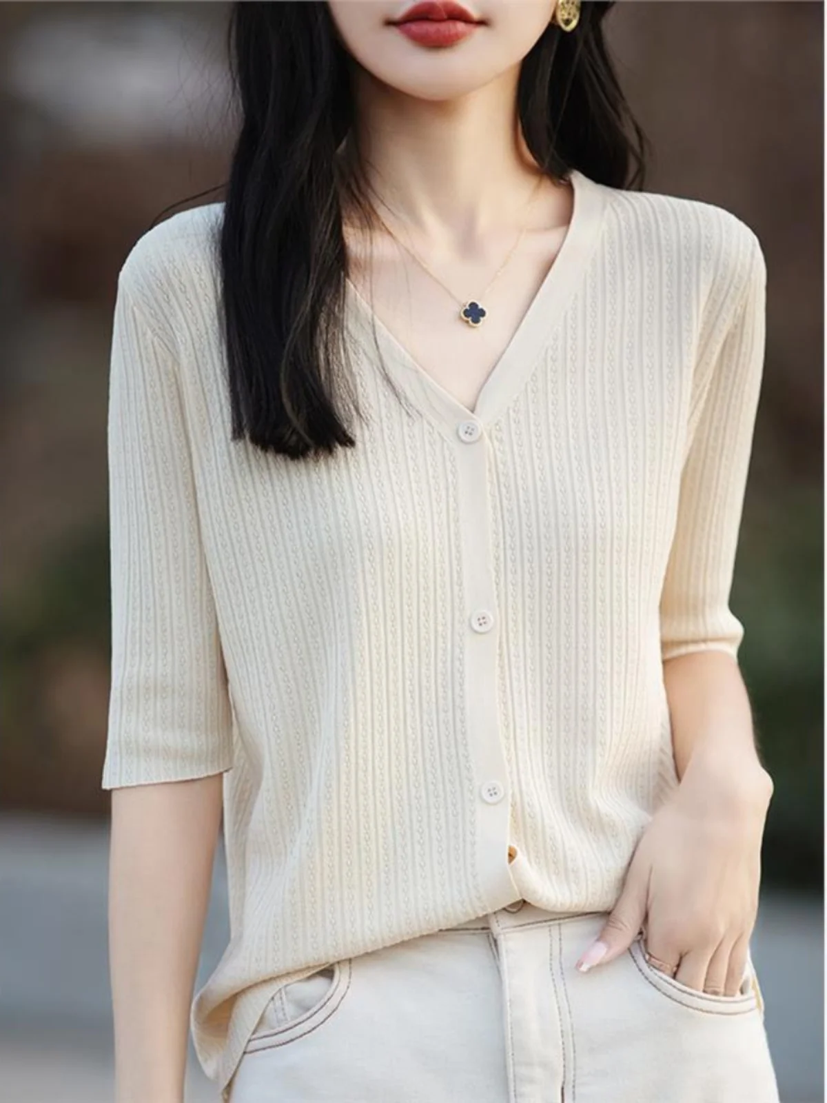 

Вязаный открытый кардиган из ледяного шелка, женский жилет-конверт, свободная утягивающая летняя верхняя одежда с v-образным вырезом, удобный дышащий топ