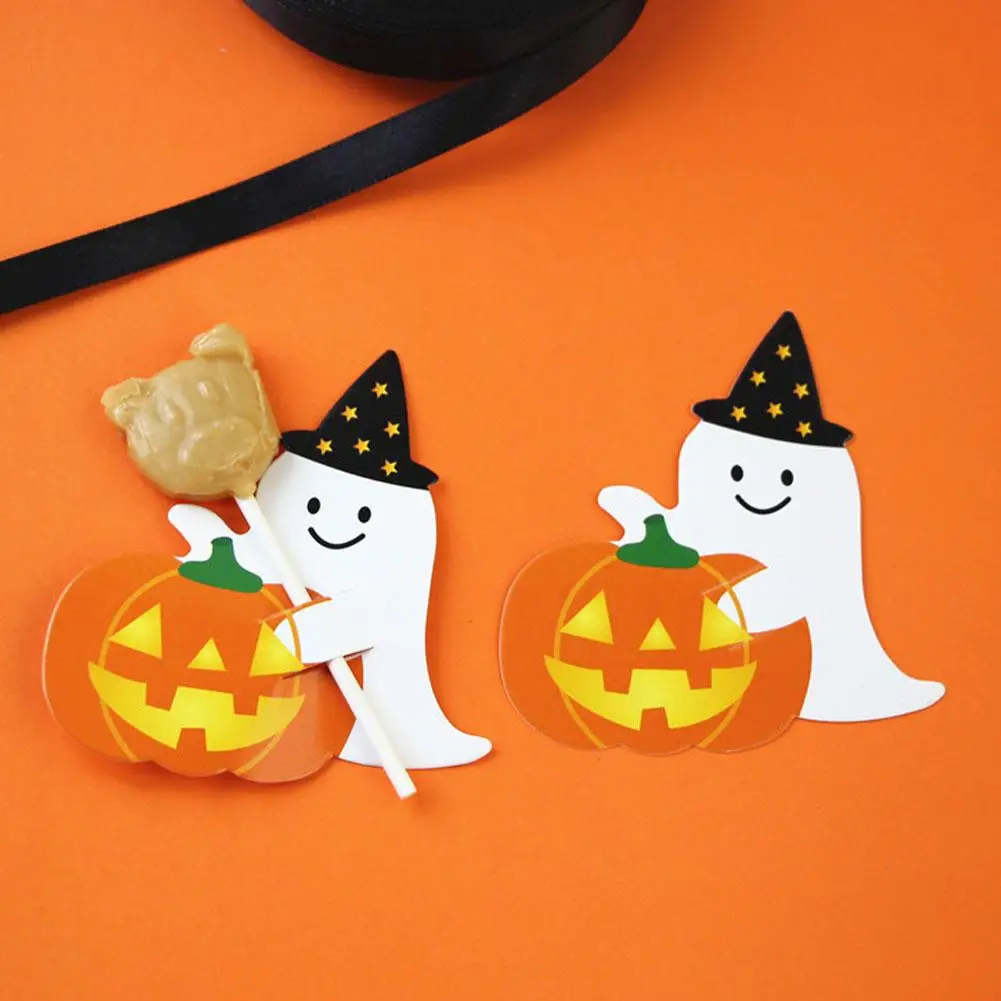 50 pezzi di carte di stoccaggio di zucca di Halloween Carte di imballaggio di caramelle per bambini Dolcetto o scherzetto Decorazione carina di Halloween fai da te