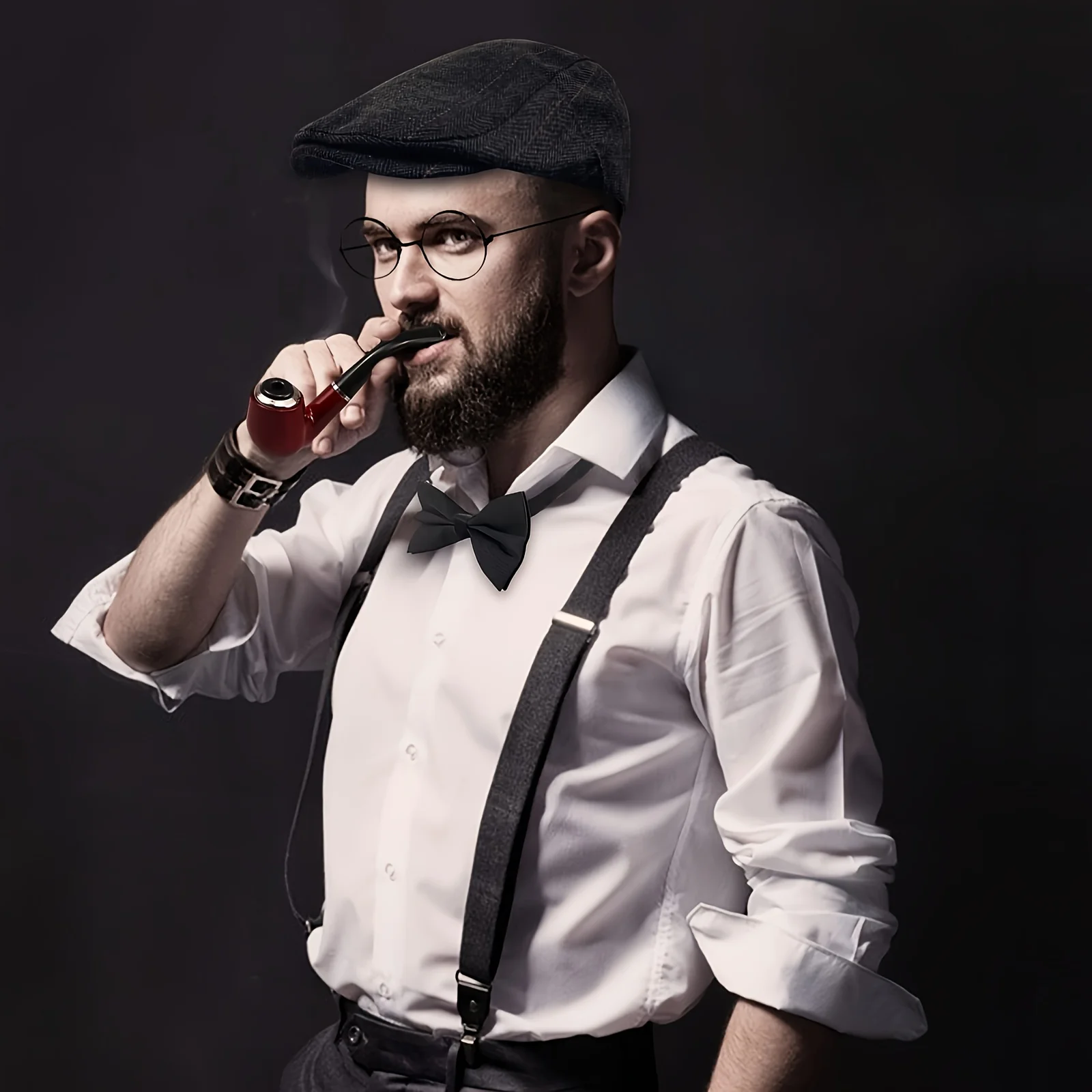 Set of 7, 1920s Men's Gatsby Costume Accessories, Elegant Polyester Mafia Gang Costume, Panama Hat, Elastic Suspenders, Moustach