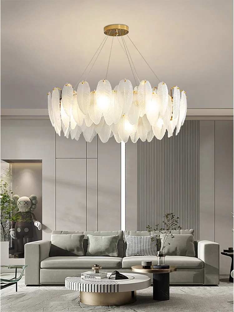 

Modern Ceiling Chandelier 2025 New Lighting for Living Dining Room Luxury Art Decor Glass Feather Chandelier Hanging Lamp Lustre