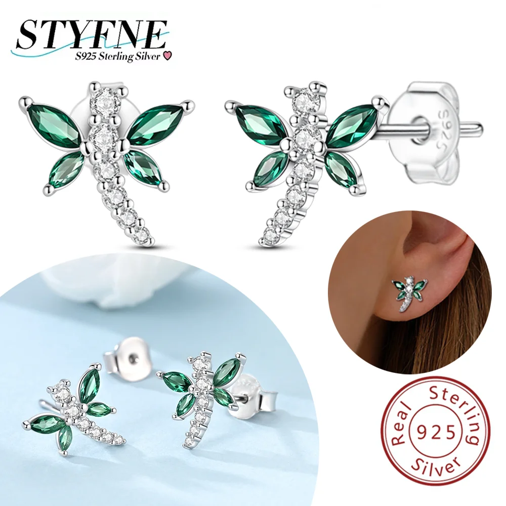 

Women Earrings S925 Silver Green Zircon Dragonfly Stud Earrings FOR Party Wedding Jewelry Anniversary Birthday Exquisite Gift