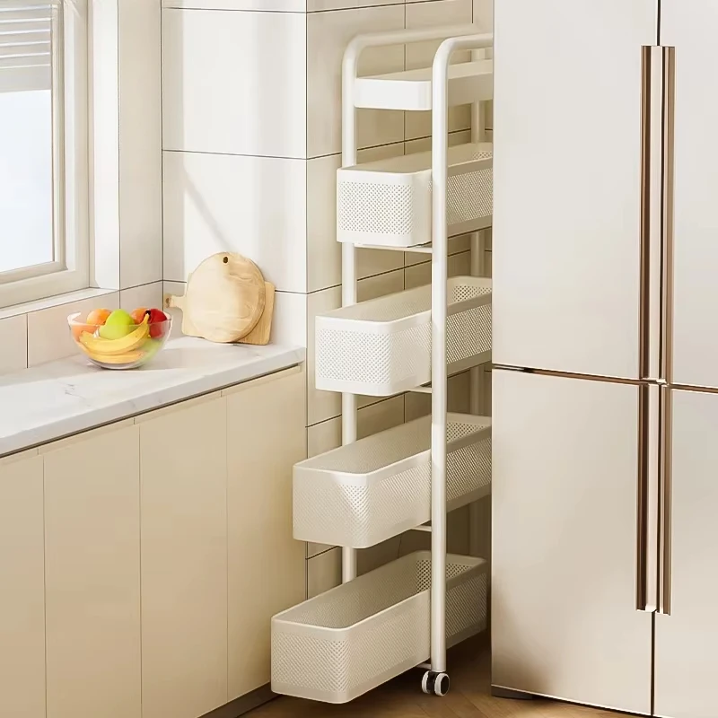 

Slim Kitchen Storage Rack, Refrigerator Side Pull-Out Shelf, Bathroom Narrow Gap Organizer, Space-Saving Utility Cart