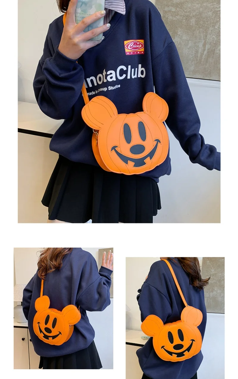 Mickey Mouse Shoulder Bag Halloween Funny Pumpkin Bag Creative Diagonal Cross Bag Splicing Cartoon Bag Children'S Gifts view 4