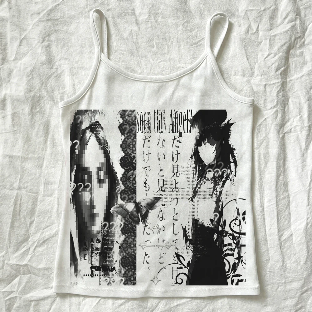 Women's tight vest baby T-shirt 2000s top Gothic Camisole top Emo girls' printed crop top Y2k style retro punk