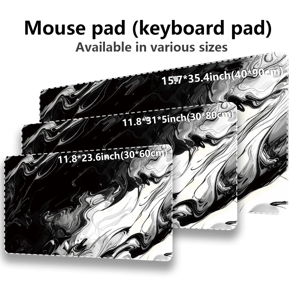 Black White Marble Abstract Extended Gaming Mouse Pad Durable Rubber Non-slip Desk Mat XL XXL