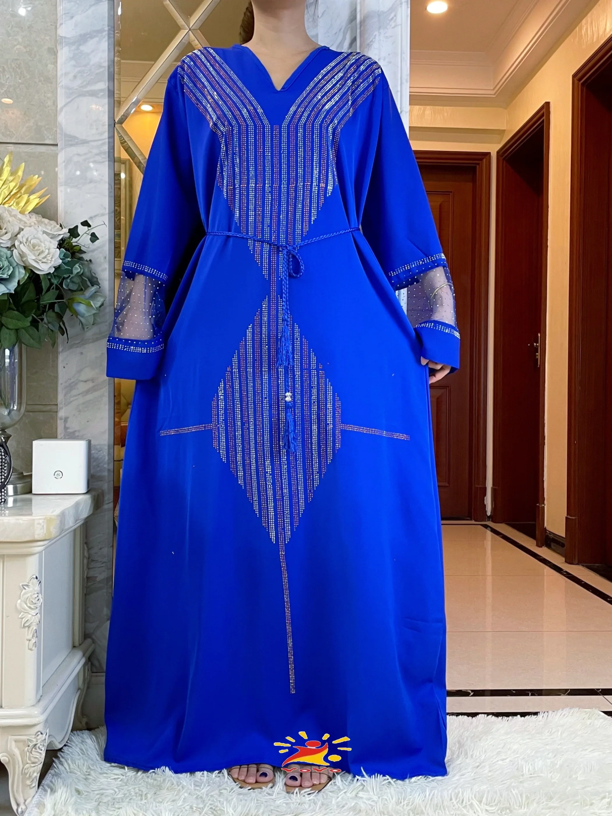 2023 Autumn Abaya Muslim Woman Long Sleeve Dress Ramadan Prayer Diamonds Kaftan Arabic Islamic  Chiffon Clothing Moroccan Caftan