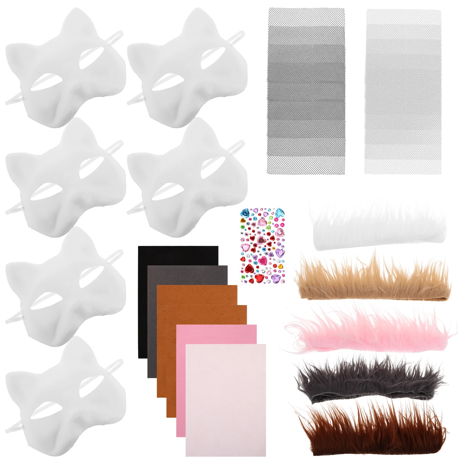 

1 set DIY Cat Mask Set Blank White Masks for Kids Masquerade Party Costume Paintable Felt Animal Face Accessories Cosplay Kit