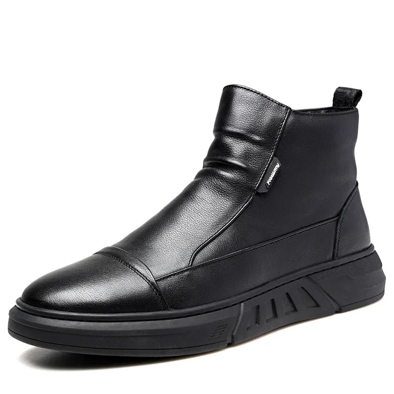 Novos homens botas de couro preto moda alta superior botas de tornozelo de couro motocicleta plataforma de renda sapatos casuais