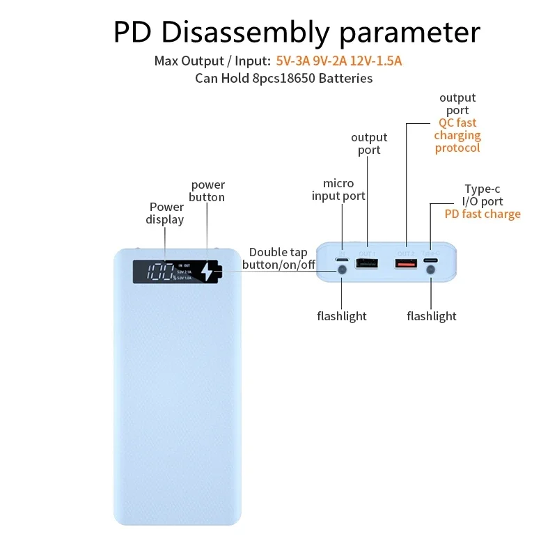 8PCS 18650 Power Bank Case PD3.0 QC3.0 DIY Box for Huawei Samsung Iphone Quick Charging Detachable Battery Storage Boxes