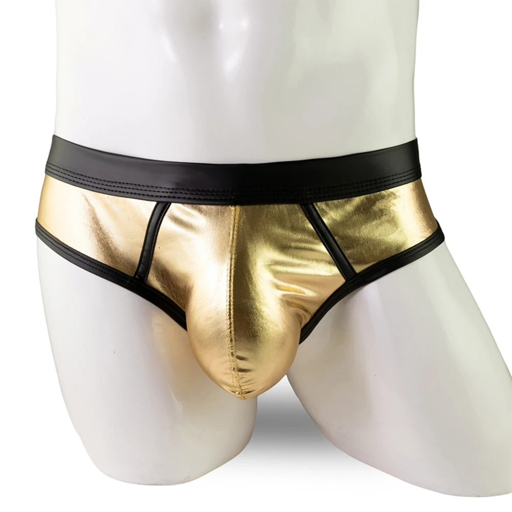 

Hot Mens Slip Cueca Faux Leather Briefs Wet-Look Breathable Pouch Lightweight Low Waist Soft Bikini Underwear Tanga