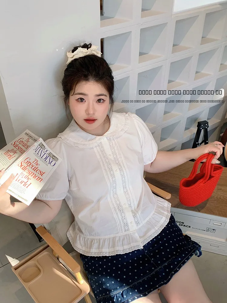 

Sweet plus Size Women's irt Korean Sle Breathable Slimming Meat Covering Bubble Sve ort Sve Cotton Commute Sle