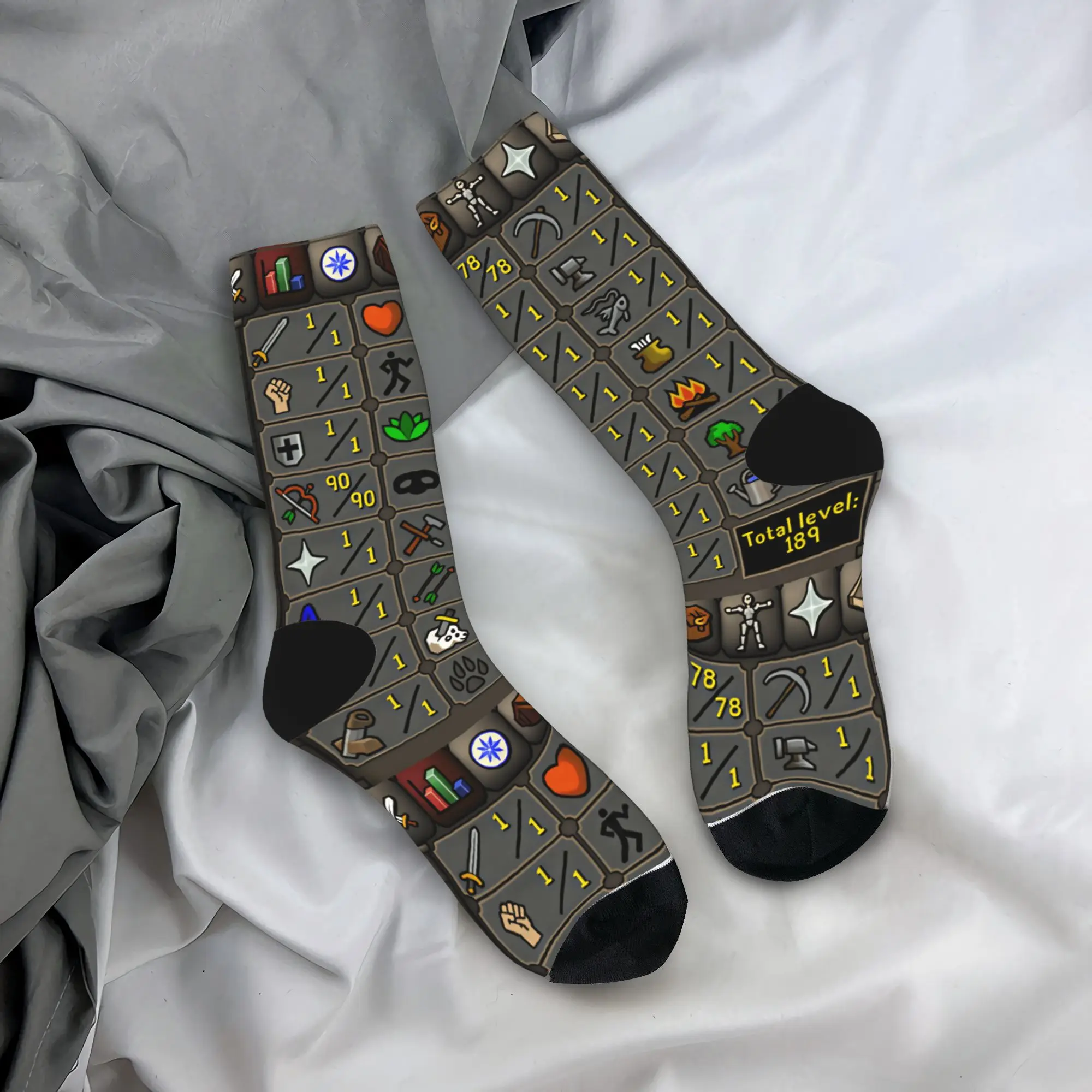 Old School Runescape OSRS Maxed 99 All Skills Socks  Anti Skid Stockings Unisex Men Soft Breathable Winter Gothic Design Socks