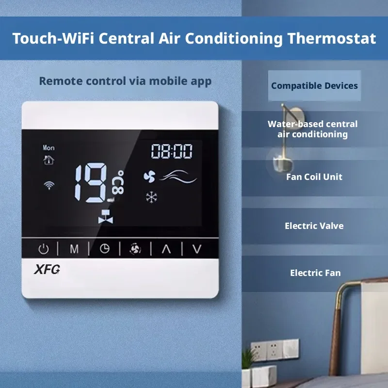 Tuya Smart Wifi Central Air Conditioning Temperature Controller 2-tube/4-tube Touch Fan Coil Unit Control Panel